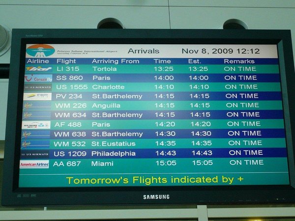 timetable na SXM včetně Corsairu