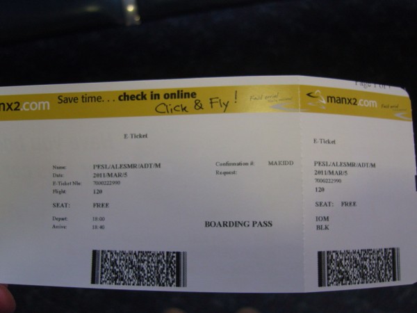 Boarding pass na let do Blackpoolu