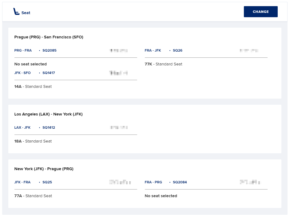 Na webu v Manage My Booking ale vidím sedadla. Lety po US - zdarma CS s Alaskou, SG - měly by být placené.