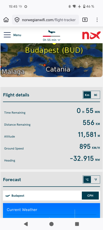 Na letu BUD-CPH byla k dispozici Wi-Fi