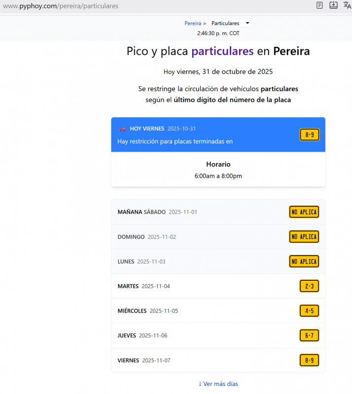 pico y placa platilo i minulý týden