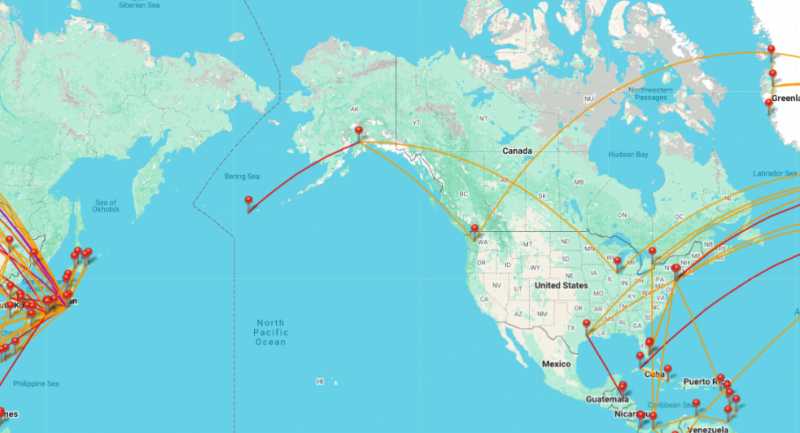 Jelikož do Ameriky prakticky nelítám, výlet mi na Flightradaru dělá solidní zářez západním směrem.