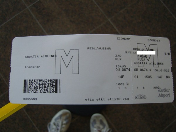 Boarding Pass na let ZAD-ZAG via PUY
