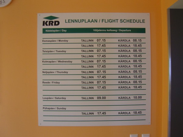 Casy letu mezi TLL a KDL