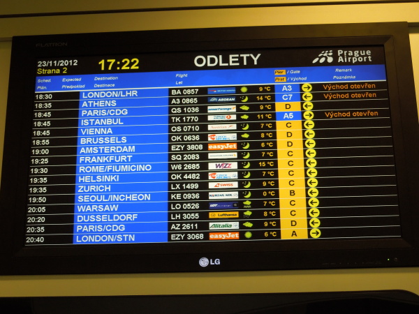 Večerní odlety v PRG